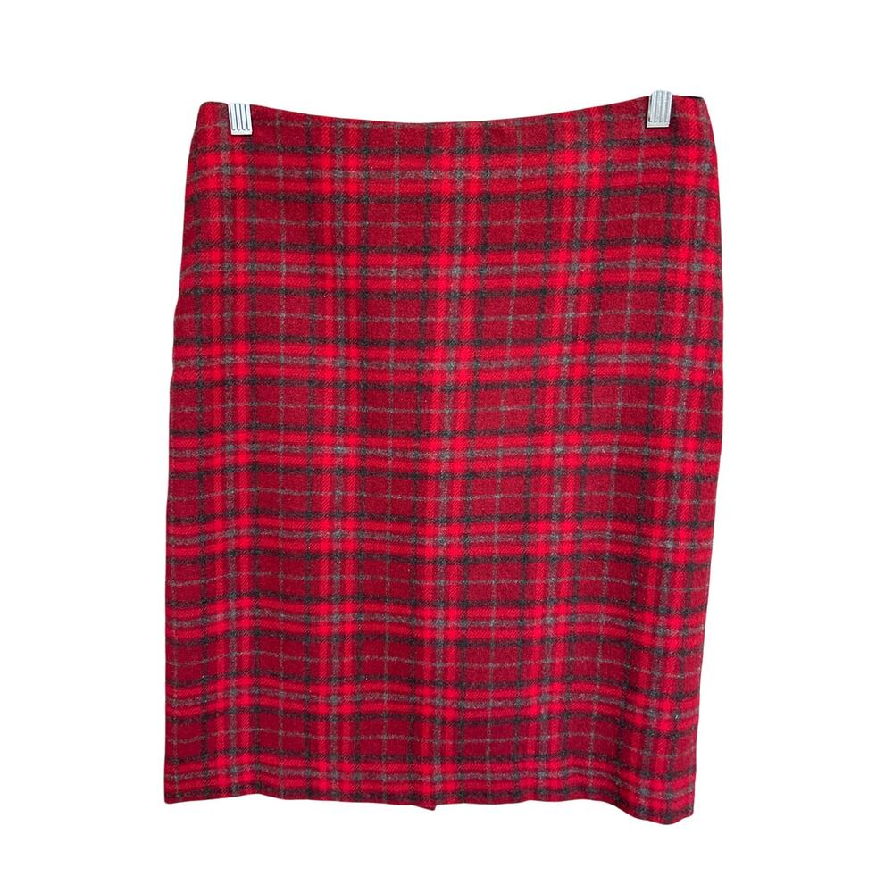 Talbots Outlet | Red/Gray Wool Blend Plaid Pencil Skirt | 8